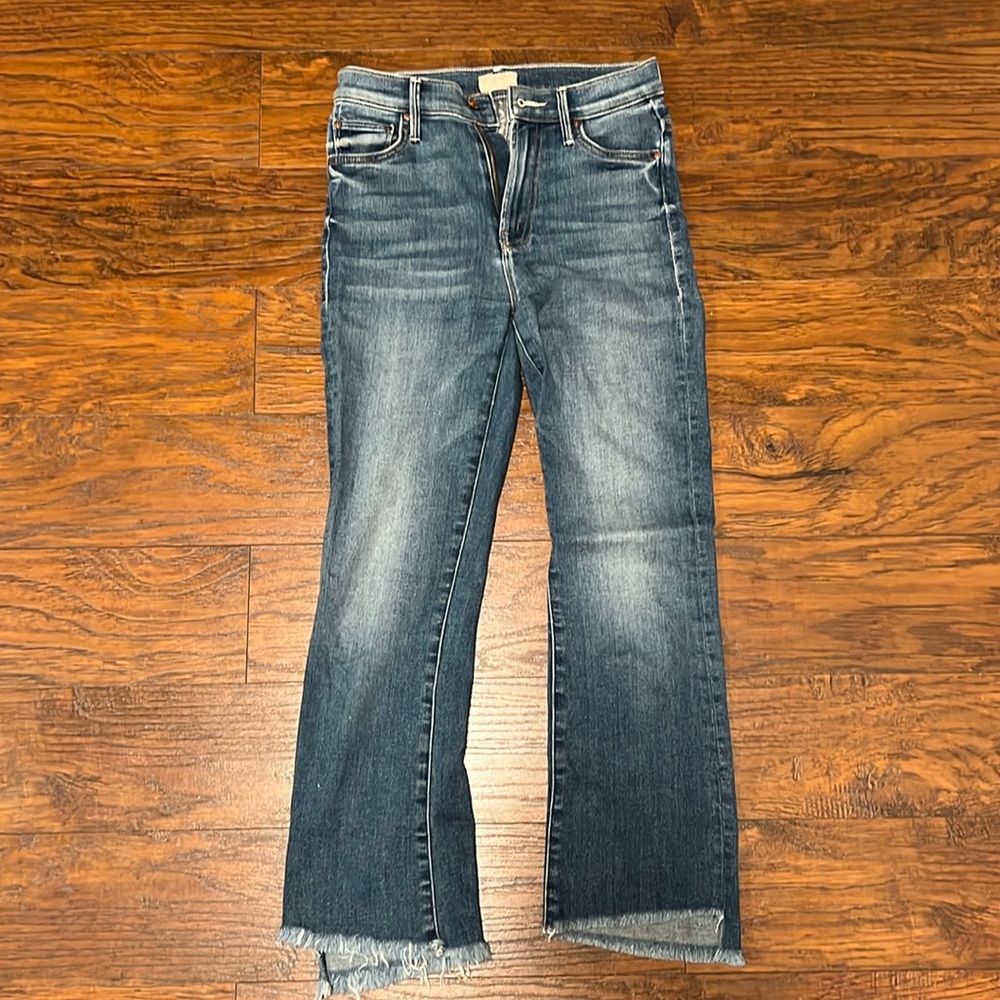 MOTHER straight leg jean with asymmetrical hem
